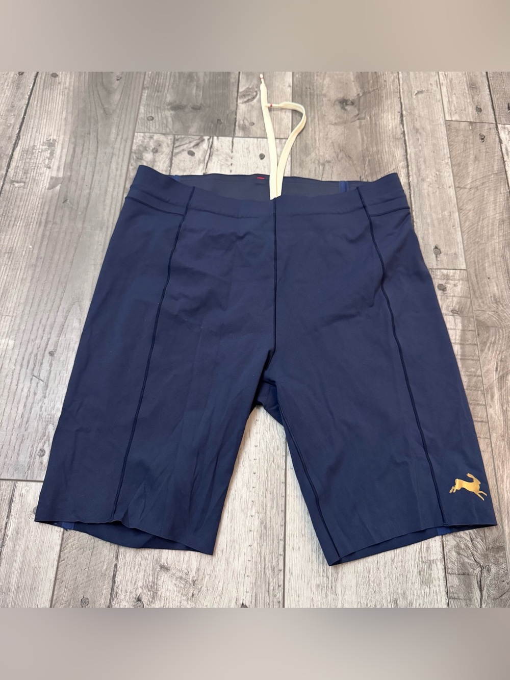 Tracksmith Half Tights Navy Athletic Running Shorts Medium Gold Logo